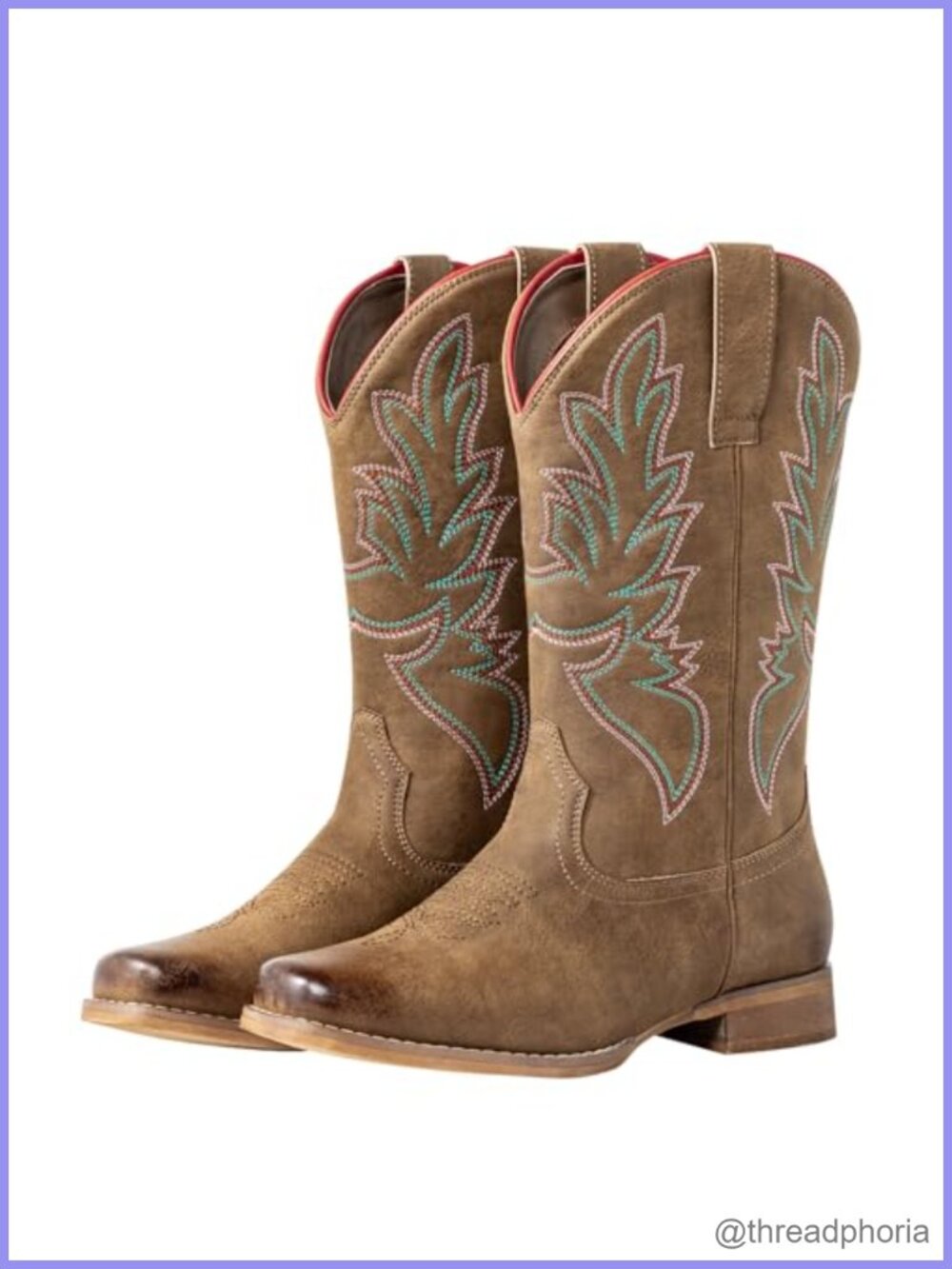 Wide Calf Cowboy Boots Square Toe Faux Leather Western Mid-Calf Boots